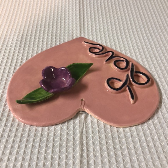 Mango Tree Studios Ceramic Heart Love Flower Wall Accent Artisan PJS Signed OOAK - Picture 12 of 12